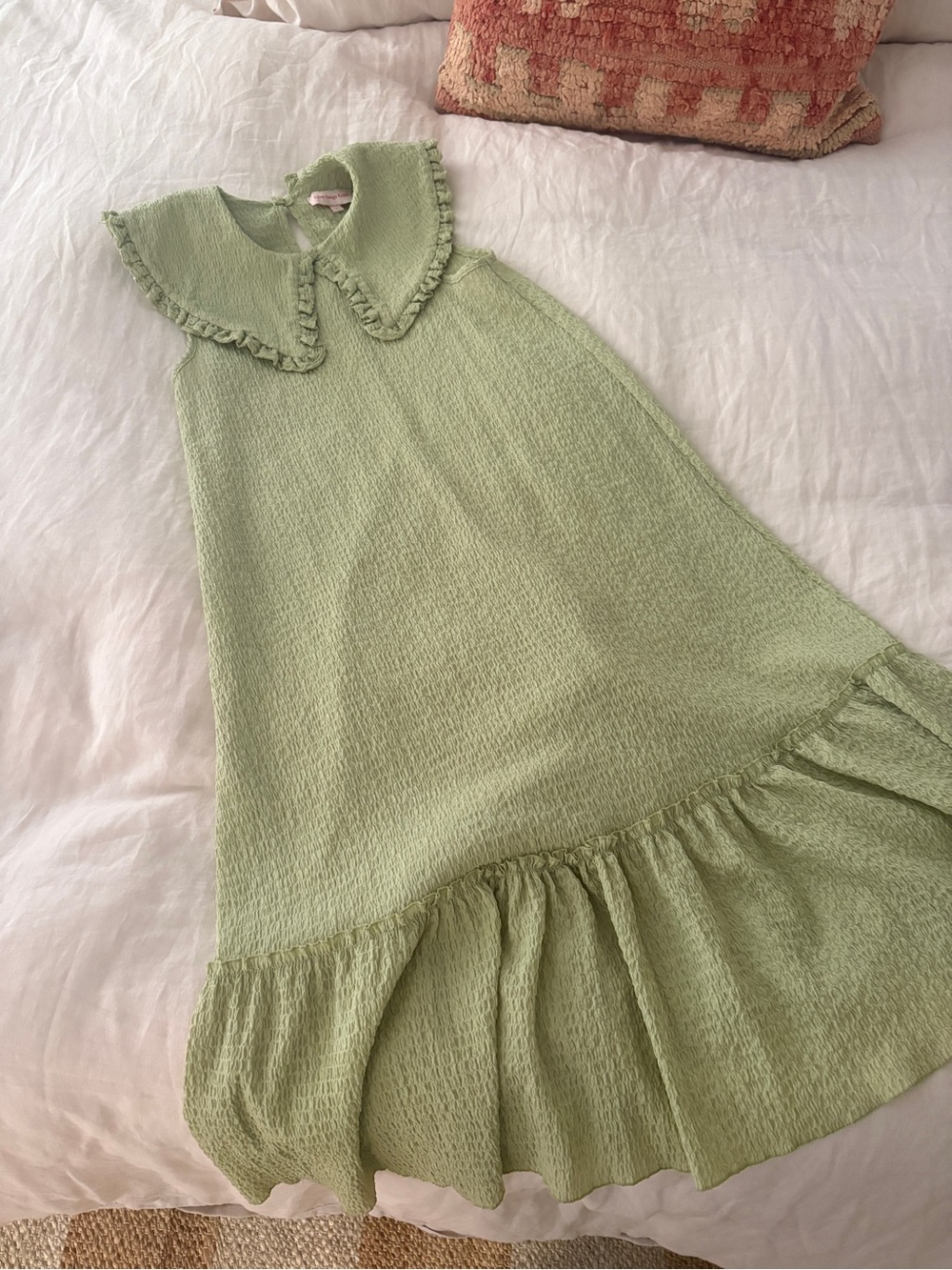 LISA SAYS GAH GREEN COLLAR RUFFLE MIDI DRESS SIZE SMALL
